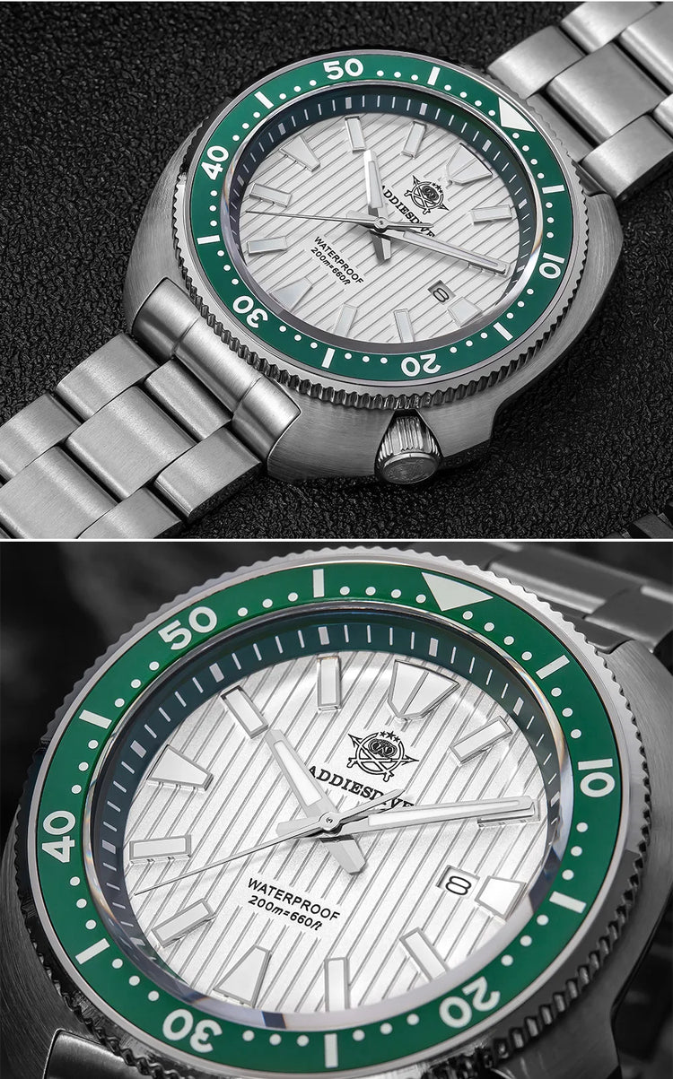 ADDIESDIVE New 200M Waterproof Quartz Watch Sapphire Crystal BGW9 Luminous Ceramic Bezel Stainless Steel Diving Watch AD2507