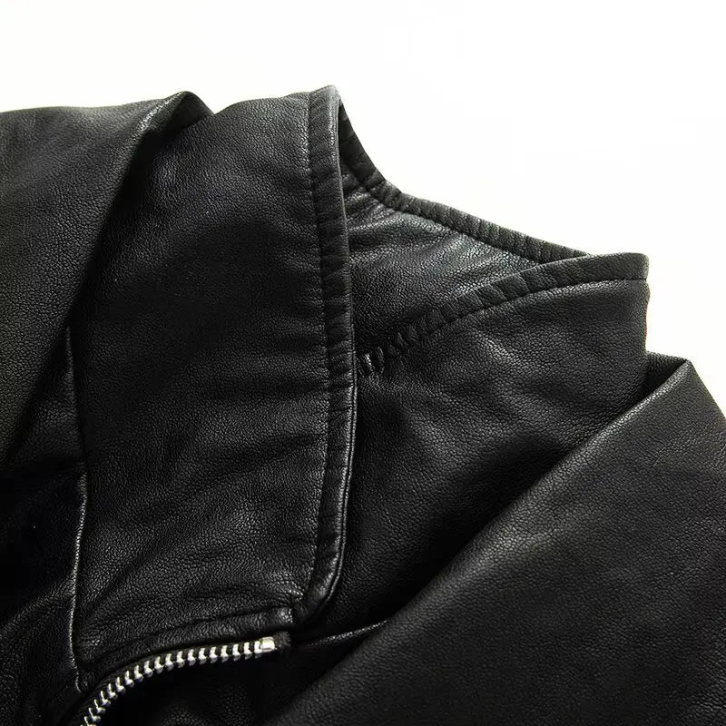 Vintage Elastic Waist Cinching Brwon Leather Jacket Women Casual Lapel Zipper Pu Coat Lady Autumn Outdoors Highstreet Outwear