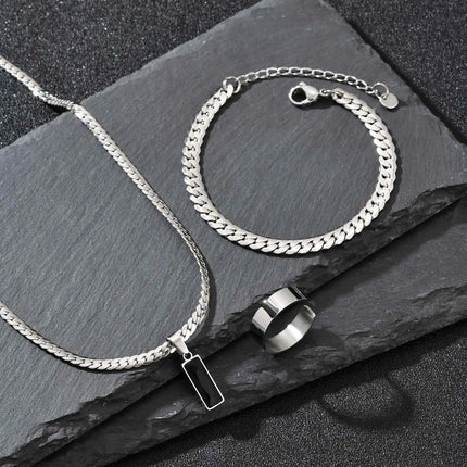 Elegante Set di Gioielli da Uomo con 3 Pezzi, Catena Cubana Piatta, Ciondolo Geometrico in Acciaio Inox con Pietra, Gioielli Hip Hop, Regalo per Lui platinumshop