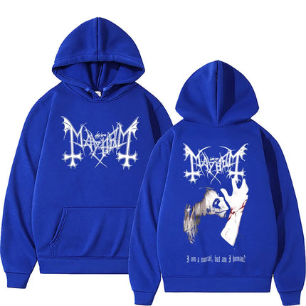 Death Black Metal Mayhem Print Hoodie Men Women Vintage Casual Hooded Tracksuit Male Fashion Gothic Rock Oversized Streetwear PlatiNum