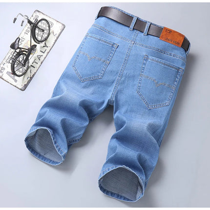2026 Pantaloncini Casual da Uomo in Denim Cotone Elastico Dritti di Alta Qualità al Ginocchio Jeans Classici Vintage Moda Blu