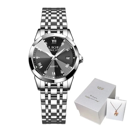 LIGE Elegante Orologio da Polso da Donna Ultrasottile in Stile Nordico Semplice con Movimento al Quarzo, Bracciale in Acciaio Inossidabile alla Moda platinumshop