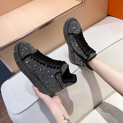 Designer Platform Sneakers Full Diamond Luxury Shoes Versatile Flat Bottom High-top Casual Skateboard Shoes Zapatos De Mujer