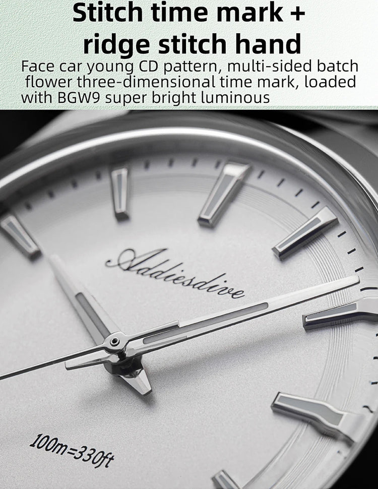 ADDIESDIVE AD2066 Men's Luxury Watch VH31 10Bar Waterproof BGW9 Super Luminous 316L Stainless Steel Reloj Hombre Quartz Watches