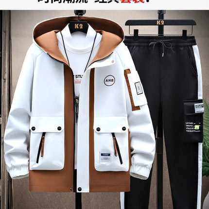 Autumn Casual Men Sets Two Pieces Fashion Korean Trend Hooded Jacket + Pants Spring Sweatshirt Sportswear Man Suit