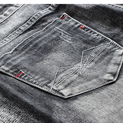 Italian Style Fashion Men Jeans Retro Gray Elastic Slim Fit Ripped Jeans Men Trousers Vintage Designer Casual Denim Pants Hombre PlatiNum