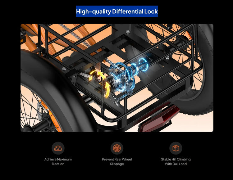 Triciclo Elettrico con Pneumatici Fat da 20*4.0 Pollici, E-bike da Carico PVY F20 con Robusto Cesto Posteriore, Motore da 1000W, Coppia di 80N.M, Forcella Ammortizzata Bloccabile, Carico Massimo 150kg