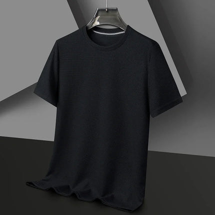 New Summer Waffle Round Neck Short Sleeved T-shirt for Men's Short Sleeved Top PlatiNum