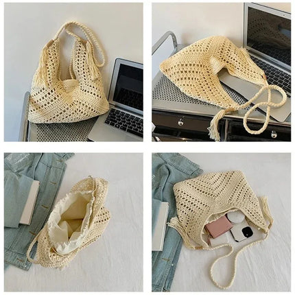 Casual Summer Crochet Crossbody Bag, Boho Style Vacation Beach Tote, Fashion Woven Bag, Knitted Design Handbags for Travel