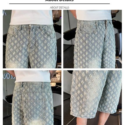 Shorts in denim da uomo estivi, casual, larghi, a vita media-alta, alla moda, vintage, al ginocchio