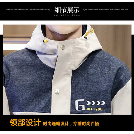 Men's Casual Sports Sets Spring Autumn Tracksuit Jogging Set Patchwork flight Hooded jacket pants two Piece