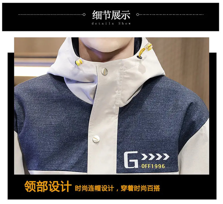 Men's Casual Sports Sets Spring Autumn Tracksuit Jogging Set Patchwork flight Hooded jacket pants two Piece