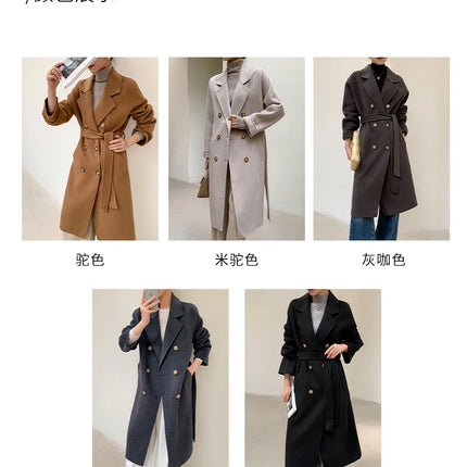 Ladies' 100% Cashmere Thick Double-Sided Extended Coat, Classic, Versatile and Fashionable for Business and Leisure