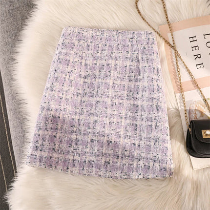 Women's Autumn Winter New Fragrant Woolen Tweed High Waisted Skirt PlatiNum