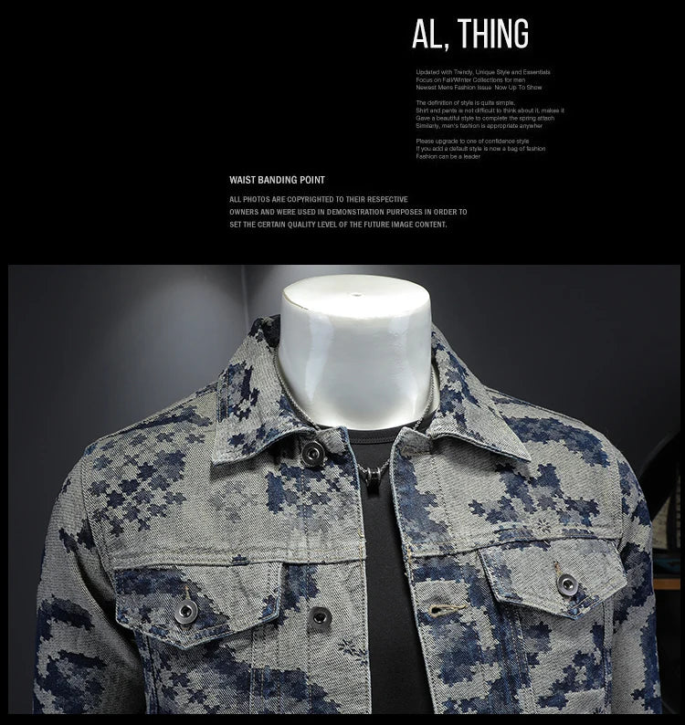 Brand Retro Denim Jacket for Men 2025 Spring Fashion Jacquard Casual Denim Jackets Social Hip-hop Streetwear Cowboy Coats
