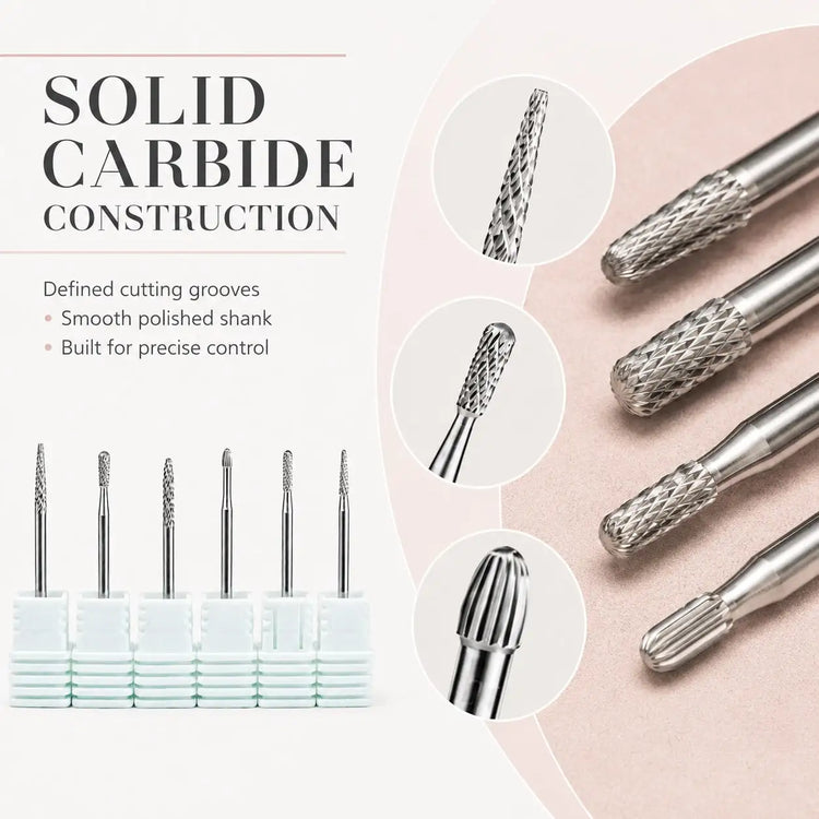 6PCS Tungsten Carbide Nail Drill Bit Set for Cuticle Prep, Professional Manicure Bits for Sidewalls, Dead Skin and Nail Surface Cleaning, with Individual Storage Bases, Salon Nail Art Tools