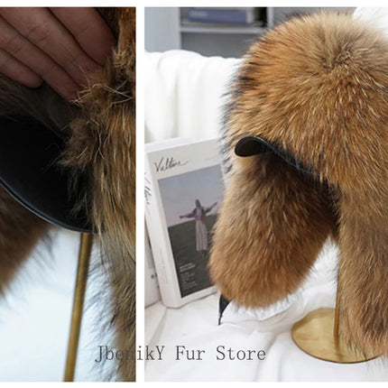 2026 Cap 100% Raccoon Dog Full Fur Fox Fur Hat Men's Fur Ear Protection Winter Thickened and Warm Russian Hat Men's Trend