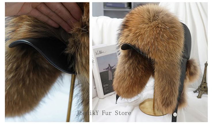 2026 Cap 100% Raccoon Dog Full Fur Fox Fur Hat Men's Fur Ear Protection Winter Thickened and Warm Russian Hat Men's Trend