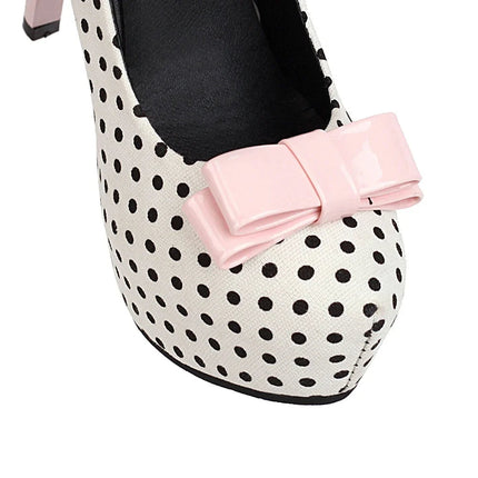 Sexy Super High Heels Women Platform Pumps Polka dot Bow Party Dress Shoes Woman Elegant Wedding Shoes Female 12cm Stilettos PlatiNum