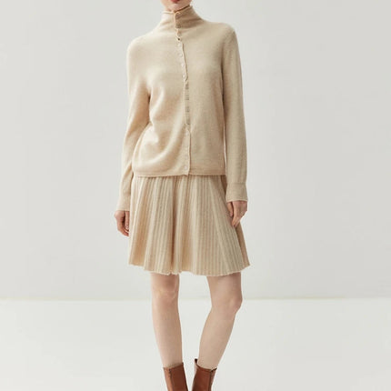 Chic Women's Pleated Skirt 100% Merino Wool Sweater  Knit Short Skirt Mini Skirts Autumn Winter Umbrella Wave Skirt Sweet Dress PlatiNum