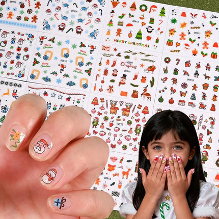 24Pcs 3D Christmas Nail Stickers Cartoon Santa Claus Elk Snowman Snowflakes Self-Adhesive Nail Decals Kid Girl Xmas Gift Sliders