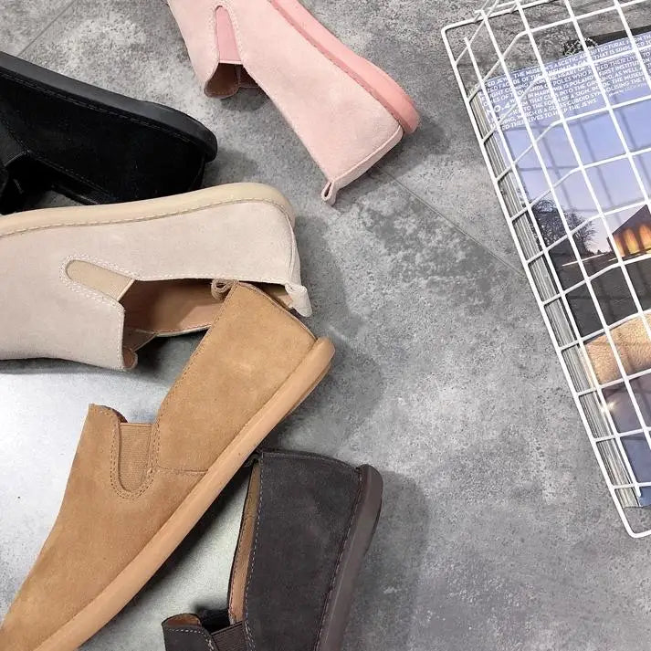 women Shoes British Luxury Designer Cow Leather Shoes Vintage Flats Breathable Autumn Loafers Suede Sneakers