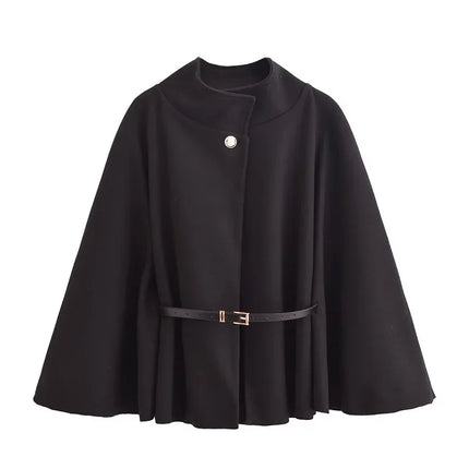 Belt Poncho Capes Women Black Cloaks Winter Coats Woman 2025 Bat Sleeve Cape Coats for Women Fashion Women's Cape Jacket