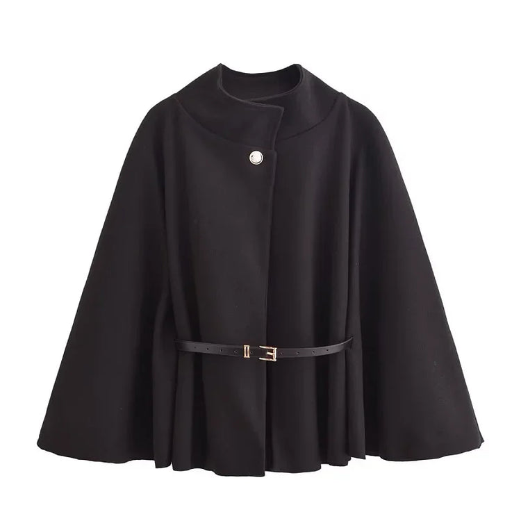 Belt Poncho Capes Women Black Cloaks Winter Coats Woman 2025 Bat Sleeve Cape Coats for Women Fashion Women's Cape Jacket