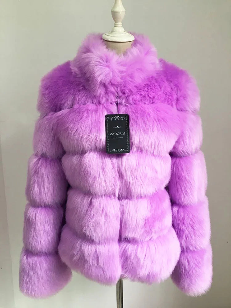 ZADORIN Fashion Thick Warm Winter Coat Woman Luxury Faux Fox Fur Coat Jackets Woman Stand Fur Collar Fake Fur Jacket Outerwears