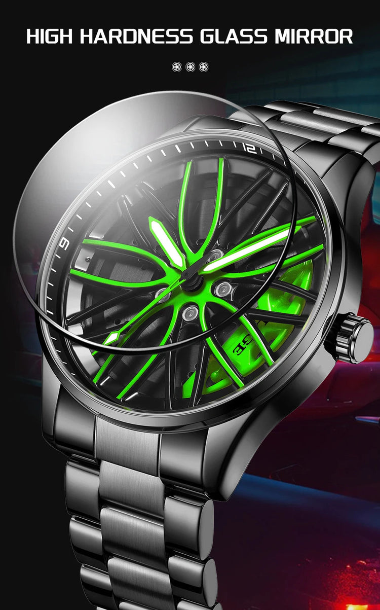 Orologio da Uomo LIGE di Lusso al Quarzo, Sportivo, Impermeabile, in Acciaio Inossidabile, Luminoso, con Quadrante a Forma di Ruota d'Auto, Elegante Orologio da Uomo per Affari platinumshop