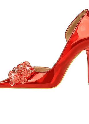 BIGTREE Scarpe con fiocco in strass Décolleté da donna Scarpe da banchetto di lusso Tacchi alti sexy Scarpe da festa con tacco a spillo da donna di grandi dimensioni 41 42 43