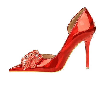 BIGTREE Scarpe con fiocco in strass Décolleté da donna Scarpe da banchetto di lusso Tacchi alti sexy Scarpe da festa con tacco a spillo da donna di grandi dimensioni 41 42 43