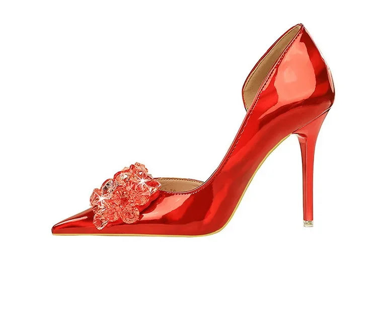 BIGTREE Scarpe con fiocco in strass Décolleté da donna Scarpe da banchetto di lusso Tacchi alti sexy Scarpe da festa con tacco a spillo da donna di grandi dimensioni 41 42 43