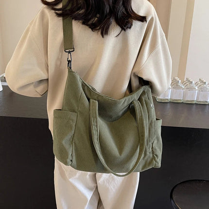 Women Corduroy Tote Bag Casual Multi Pocket Handbag Adjustable Strap Crossbody Sling Bag Zipper Shoulder Bag Fall Winter Bag PlatiNum