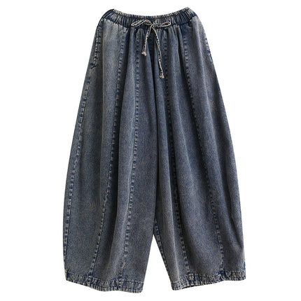 508 primavera estate nuovi Jeans larghi 100kg per le donne coulisse semplice tinta unita nero Vintage cotone femminile lanterna pantaloni in Denim