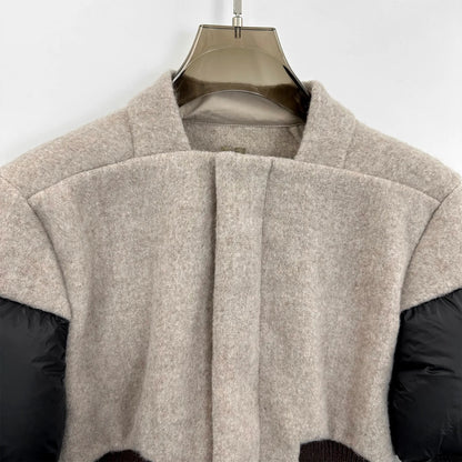 2025AW  Dark Style Women's Wool-blend Tweed Paneled Down Jacket Female Casual Fashion Coats Women's Clothing