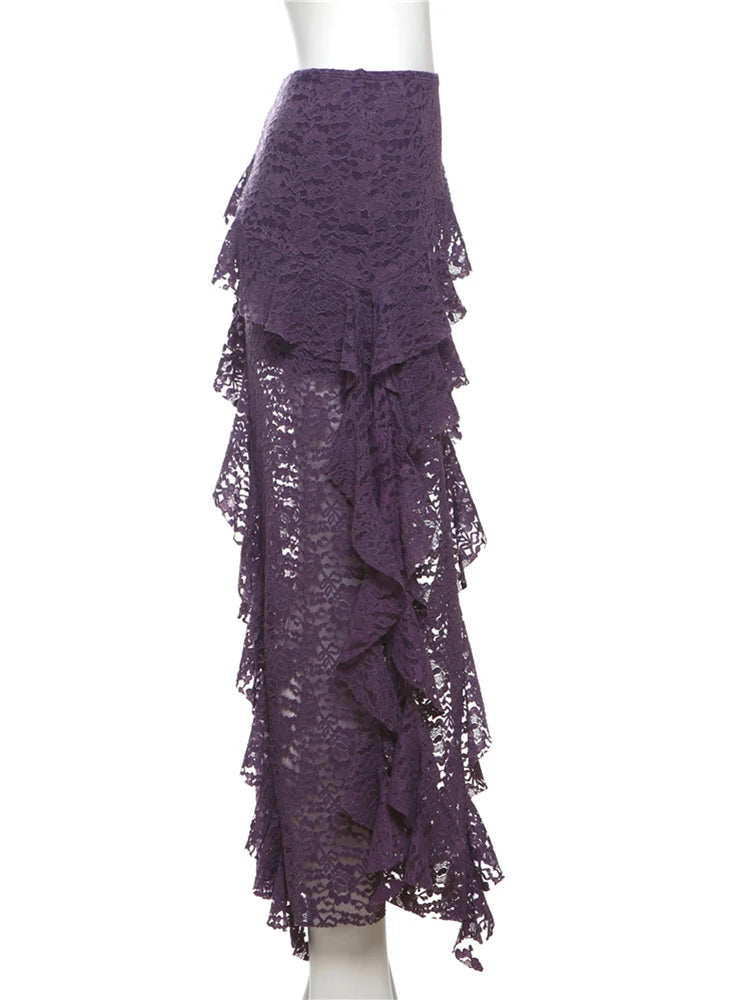 Nibber Nappe Gonne da donna Orlo irregolare Increspature multistrato Patchwork di pizzo Dolce tendenza estiva Pantaloni skinny versatili quotidiani