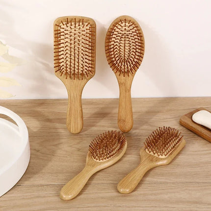 Natural Bamboo Paddle Comb Air Cushion Comb Scalp Massage Anti-Static Tangle Free Comb, Special for Real Hair Wigs