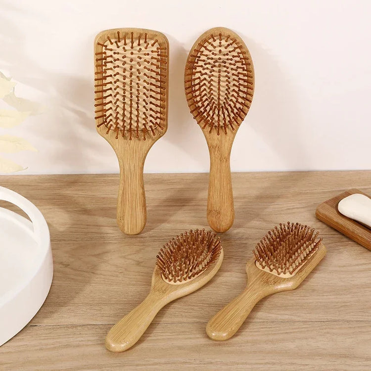 Natural Bamboo Paddle Comb Air Cushion Comb Scalp Massage Anti-Static Tangle Free Comb, Special for Real Hair Wigs