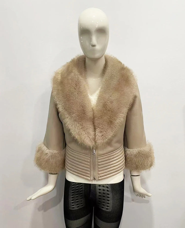 ZADORIN Luxury Winter Faux Raccoon Fur Coat Woman Short Faux Sheepskin Leather Jacket Warm Fur Lined Elegant Woman Clothes Tops