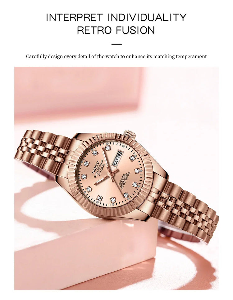 NIBOSI Orologi da donna con diamanti Orologio da donna casual di moda di lusso delle migliori marche Orologio da donna con data settimanale automatica impermeabile Reloj platinumshop