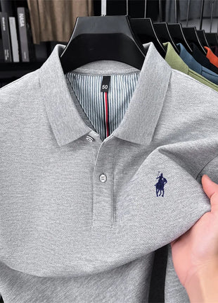 Polo à manches longues de marque haut de gamme 100 % coton, nouveau t-shirt décontracté à revers pour homme d'affaires, confort de luxe avec broderie Paul poney