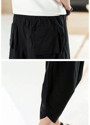 Pantaloni estivi da uomo in cotone, casual, stile hip hop, streetwear, harem, comodi, oversize, lunghezza a metà polpaccio, molto venduti.