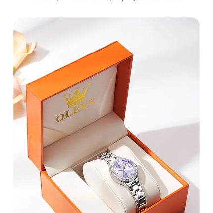 OLEVS 5628 Orologio al quarzo da donna Orologio da polso impermeabile luminoso in acciaio inossidabile con scala di diamanti e funzione data platinumshop