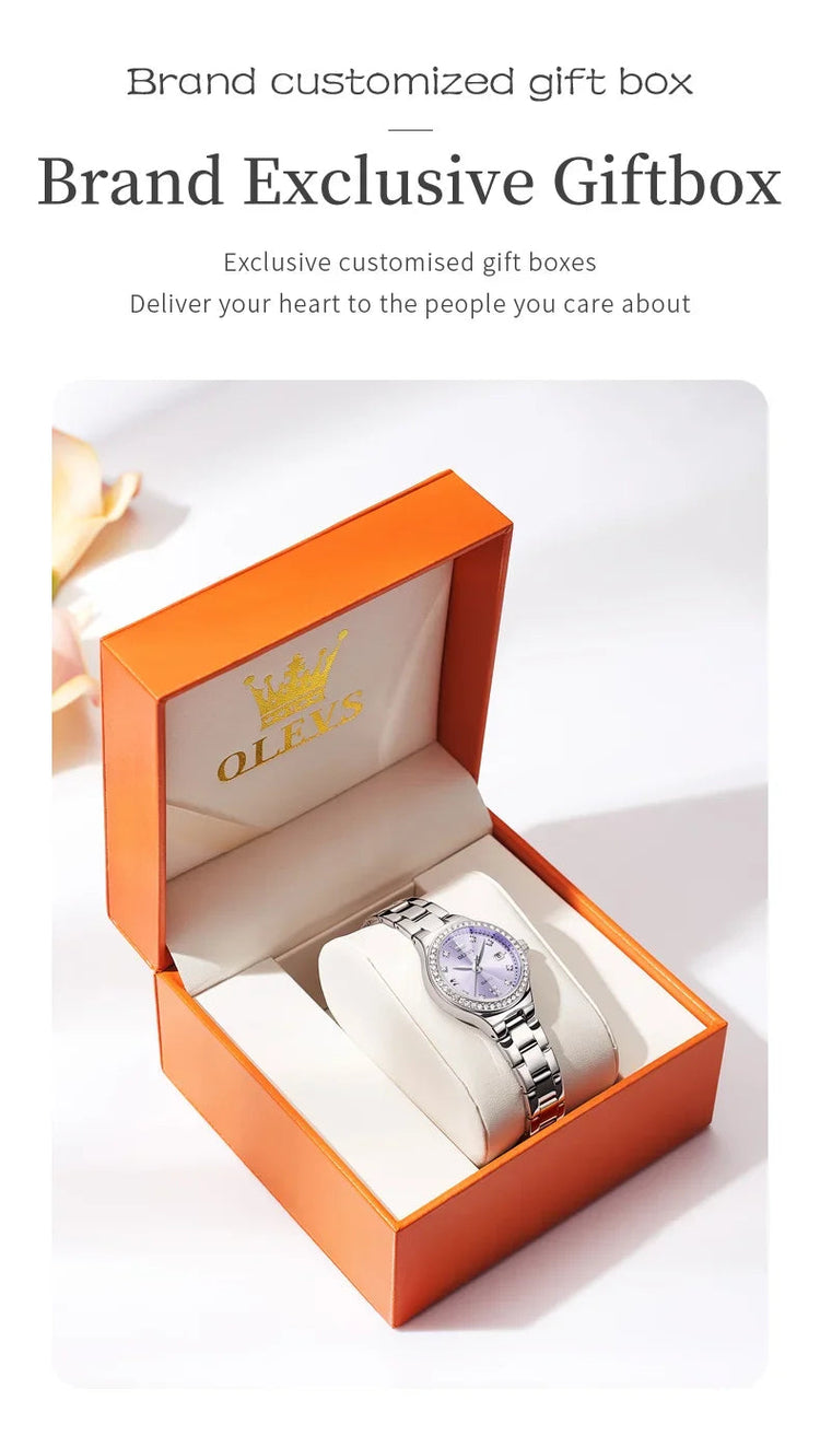 OLEVS 5628 Orologio al quarzo da donna Orologio da polso impermeabile luminoso in acciaio inossidabile con scala di diamanti e funzione data platinumshop