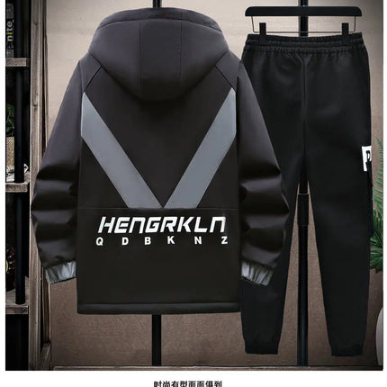 Winter Tracksuit Men Warm Sports Printed Thick Suit Mens Casual Hooded jacket+Pants Sweatsuit Male 2 Piece Sportswear