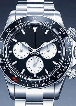 Orologi Meccanici Automatici di Lusso da Uomo 40mm, Cinturino in Acciaio Inossidabile Spazzolato, Elegante Quadrante Panda Nero Blu, Luminoso a Lunga Durata