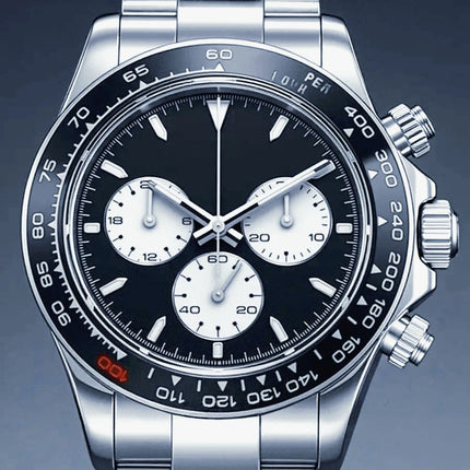 Orologi Meccanici Automatici di Lusso da Uomo 40mm, Cinturino in Acciaio Inossidabile Spazzolato, Elegante Quadrante Panda Nero Blu, Luminoso a Lunga Durata