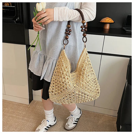 Women's Woven Straw Tote Bag Large Capacity, Summer Beach Vacation Bag, Fashionable Shoulder Bag for Commuting
