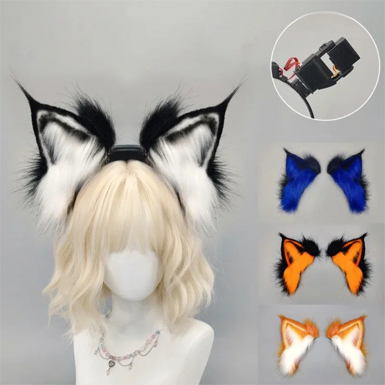Electric Fox Ear Headband Gravity-Sensitive Simulation Realistic Animal Fluffy Ears Cosplay Headpiece Cat Ear Anime Accessories
